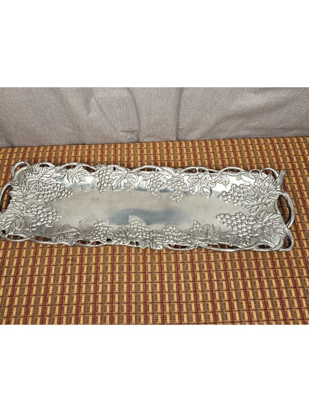 Arthur Court Grape Design Aluminum Serving Tray 18.5" Rectangular Decorative Han